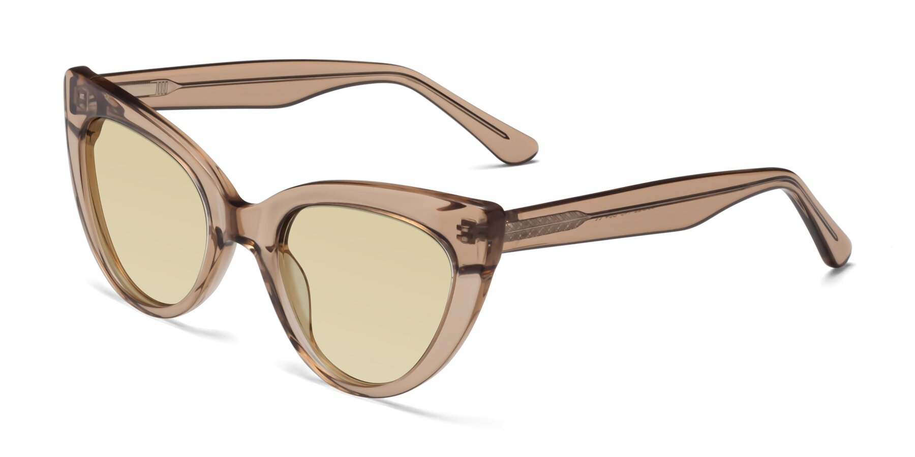 Angle of Tiesi in Caramel with Light Champagne Tinted Lenses
