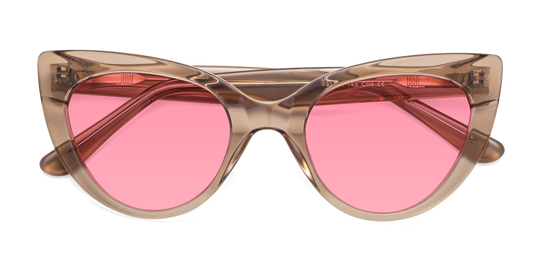 Folded Front of Tiesi in Caramel with Pink Tinted Lenses
