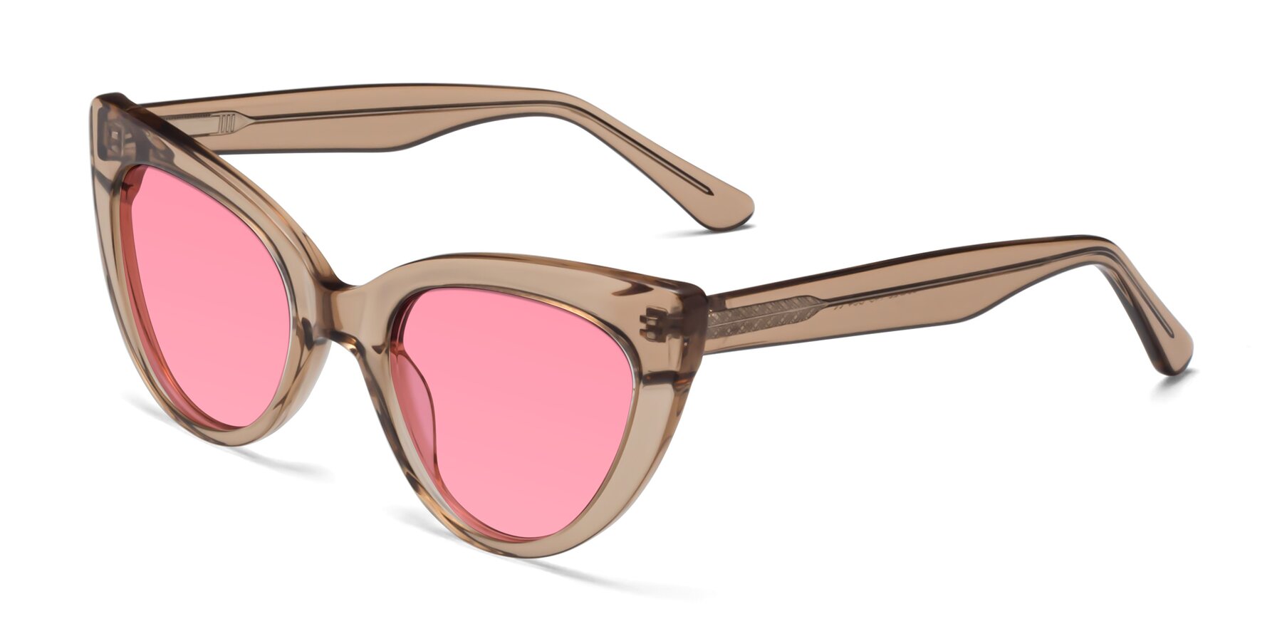 Angle of Tiesi in Caramel with Pink Tinted Lenses