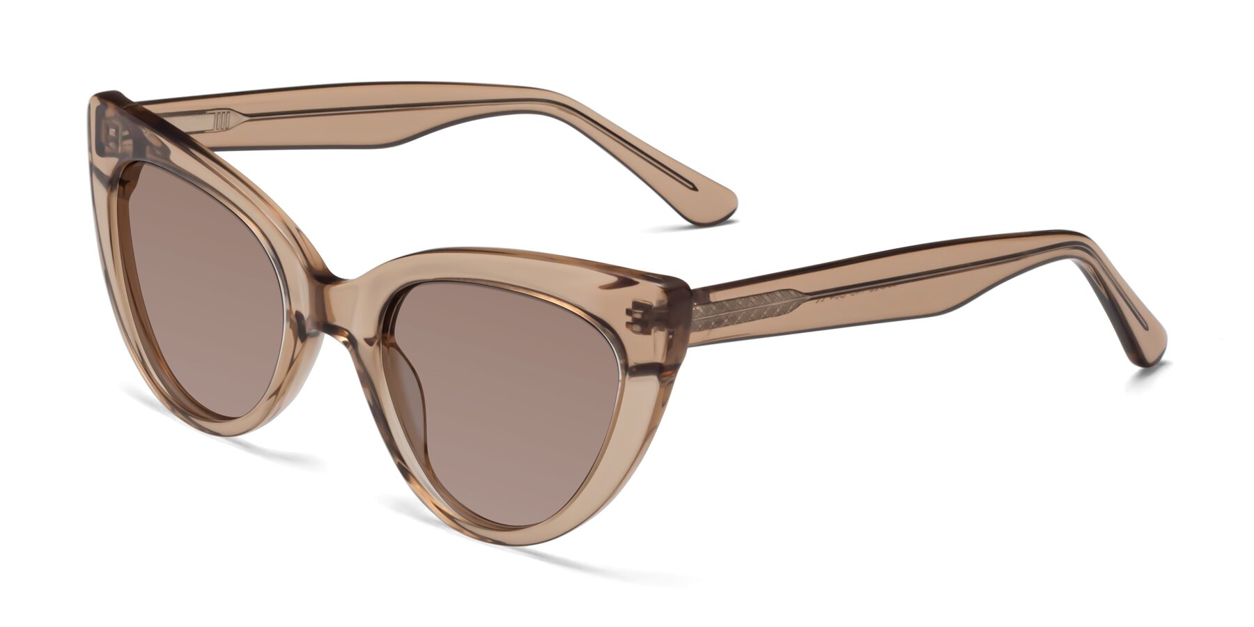 Angle of Tiesi in Caramel with Medium Brown Tinted Lenses