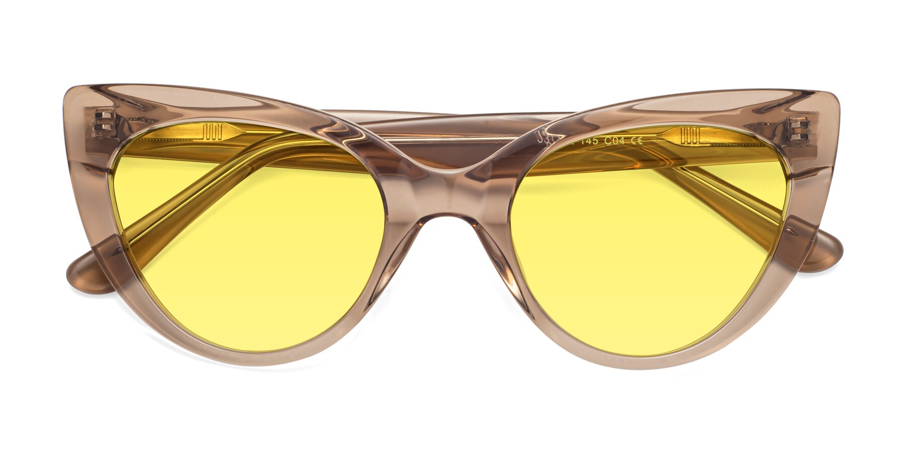 Folded Front of Tiesi in Caramel with Medium Yellow Tinted Lenses