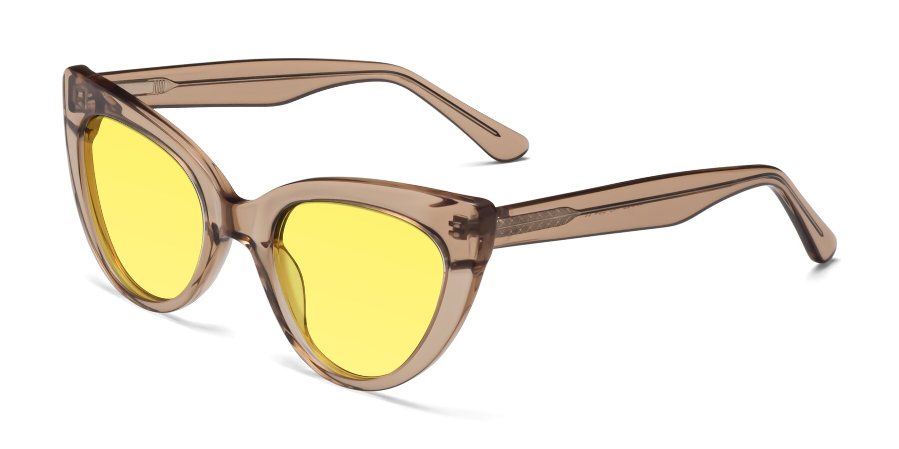 Angle of Tiesi in Caramel with Medium Yellow Tinted Lenses