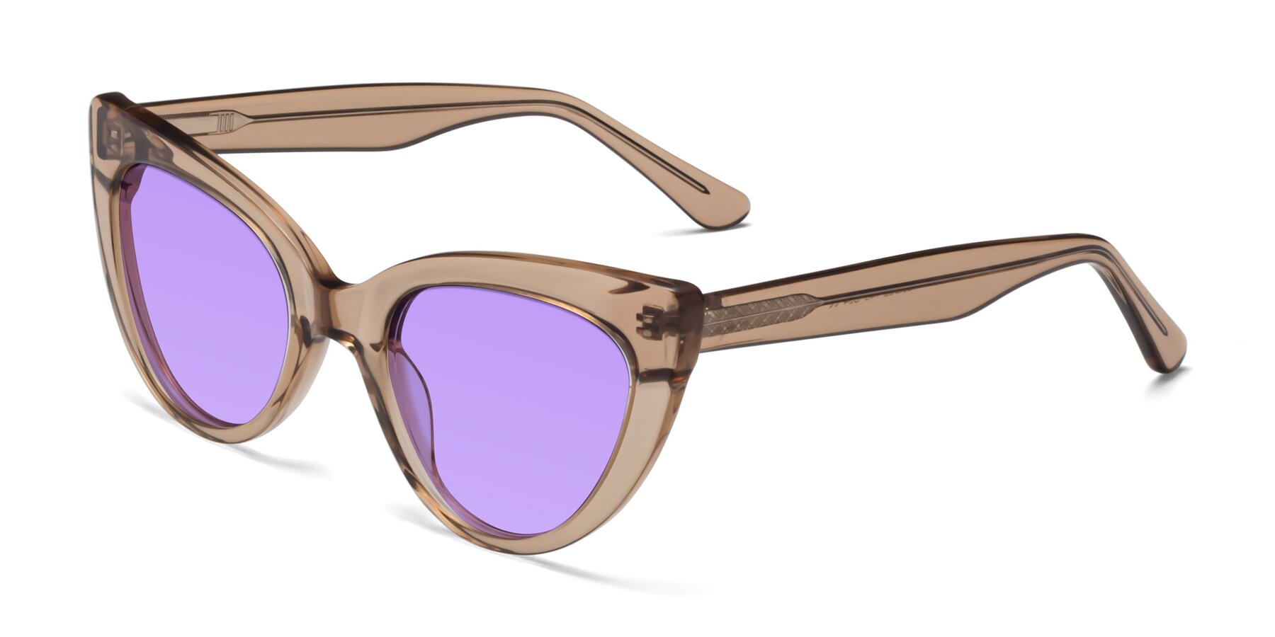 Angle of Tiesi in Caramel with Medium Purple Tinted Lenses