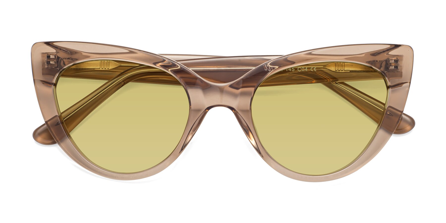Folded Front of Tiesi in Caramel with Medium Champagne Tinted Lenses