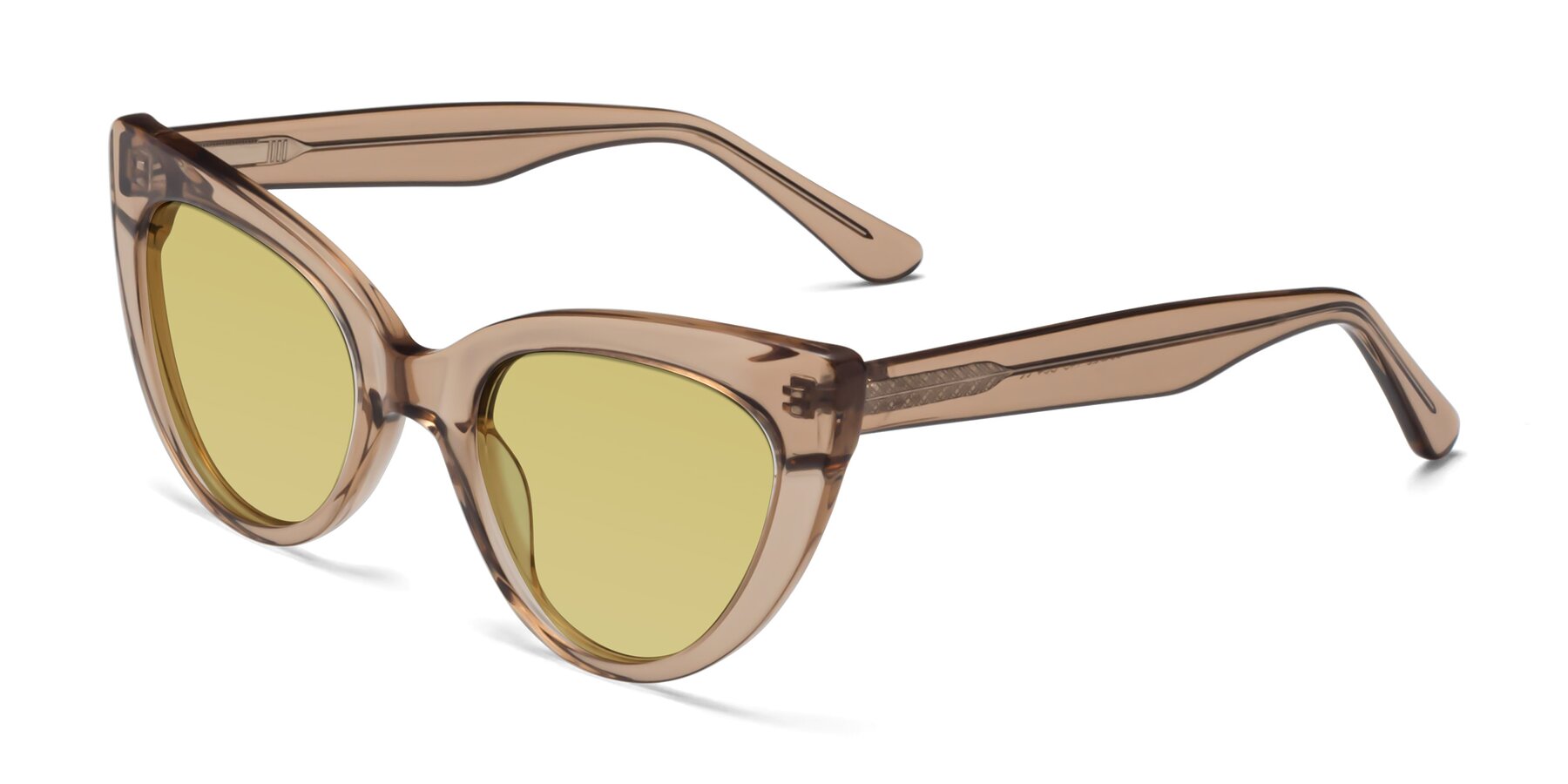 Angle of Tiesi in Caramel with Medium Champagne Tinted Lenses