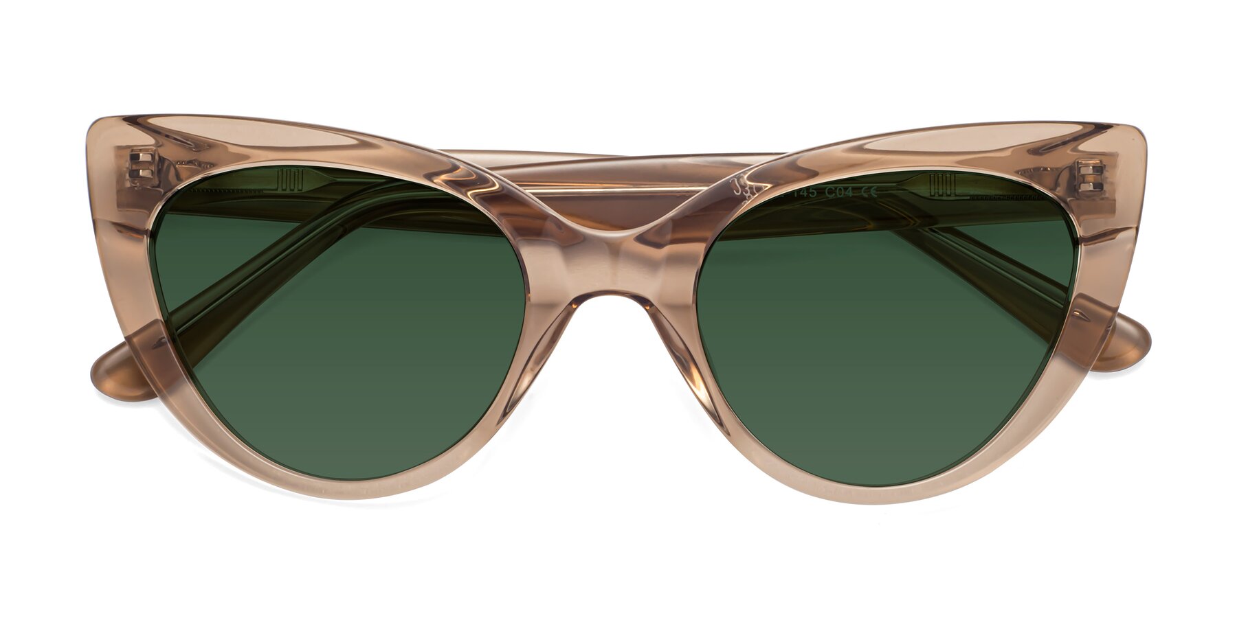 Folded Front of Tiesi in Caramel with Green Tinted Lenses