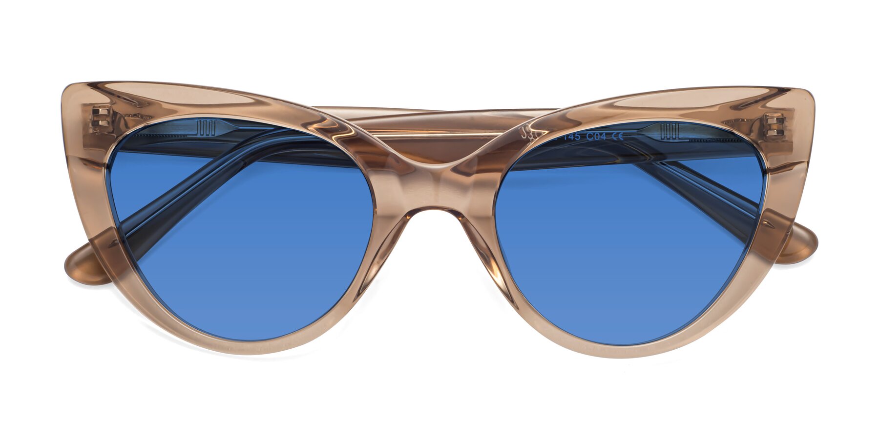 Folded Front of Tiesi in Caramel with Blue Tinted Lenses