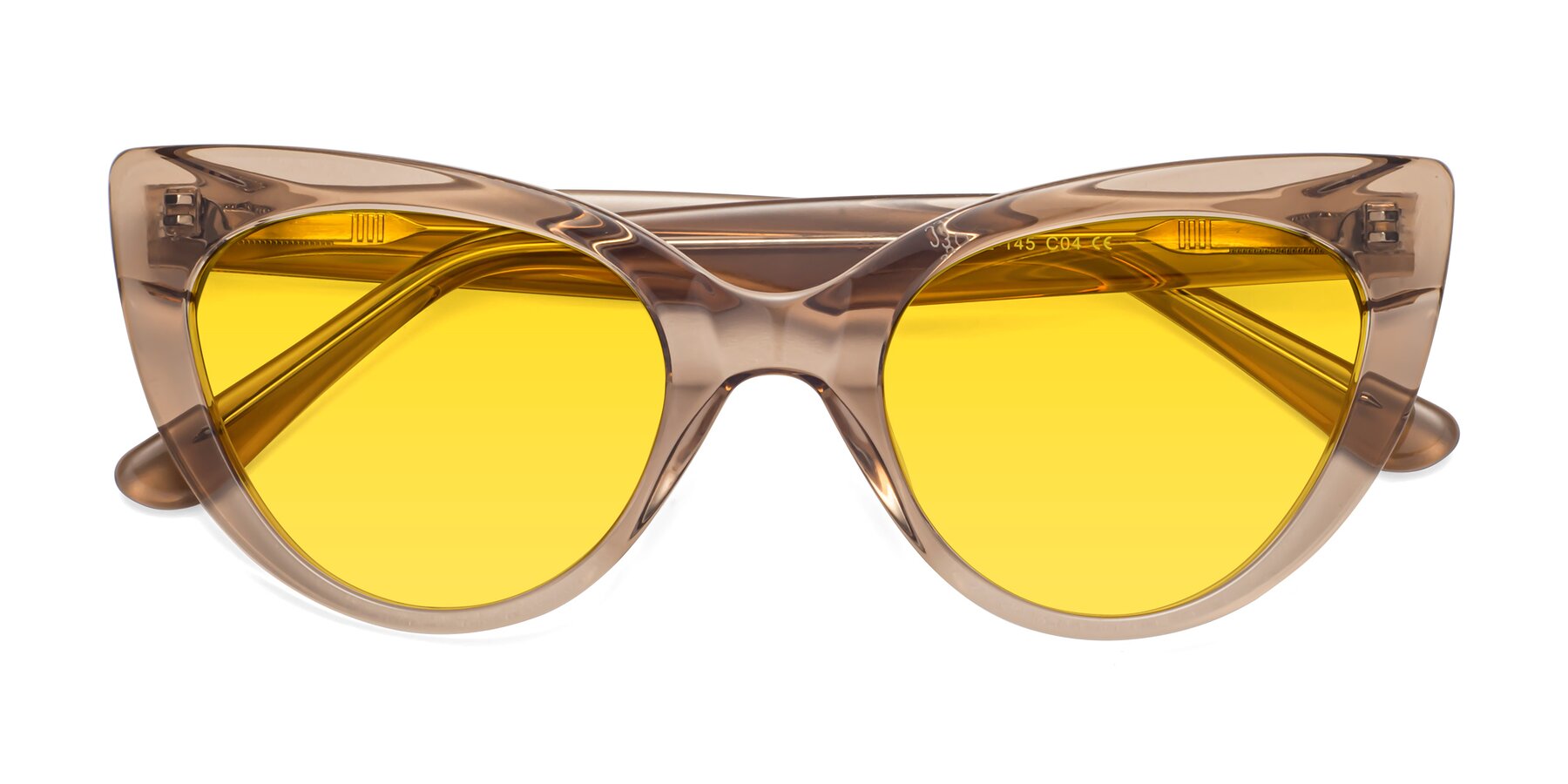 Folded Front of Tiesi in Caramel with Yellow Tinted Lenses