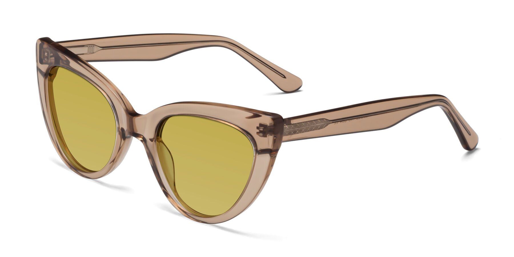 Angle of Tiesi in Caramel with Champagne Tinted Lenses