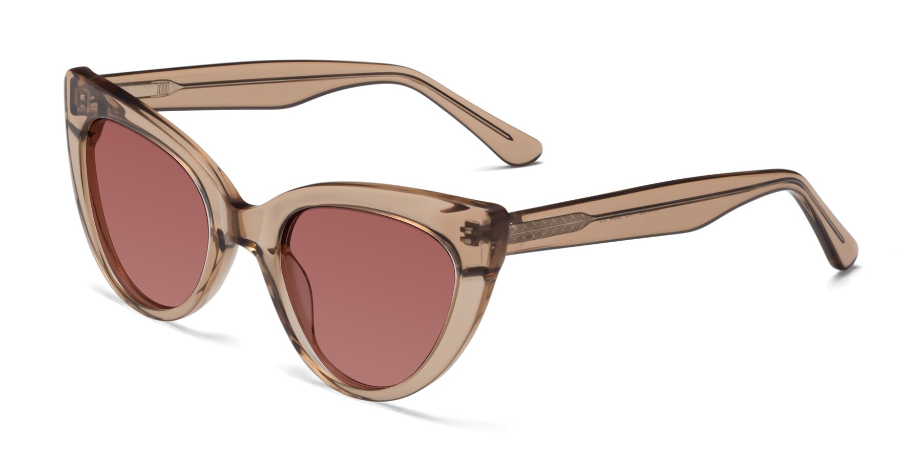 Angle of Tiesi in Caramel with Garnet Tinted Lenses