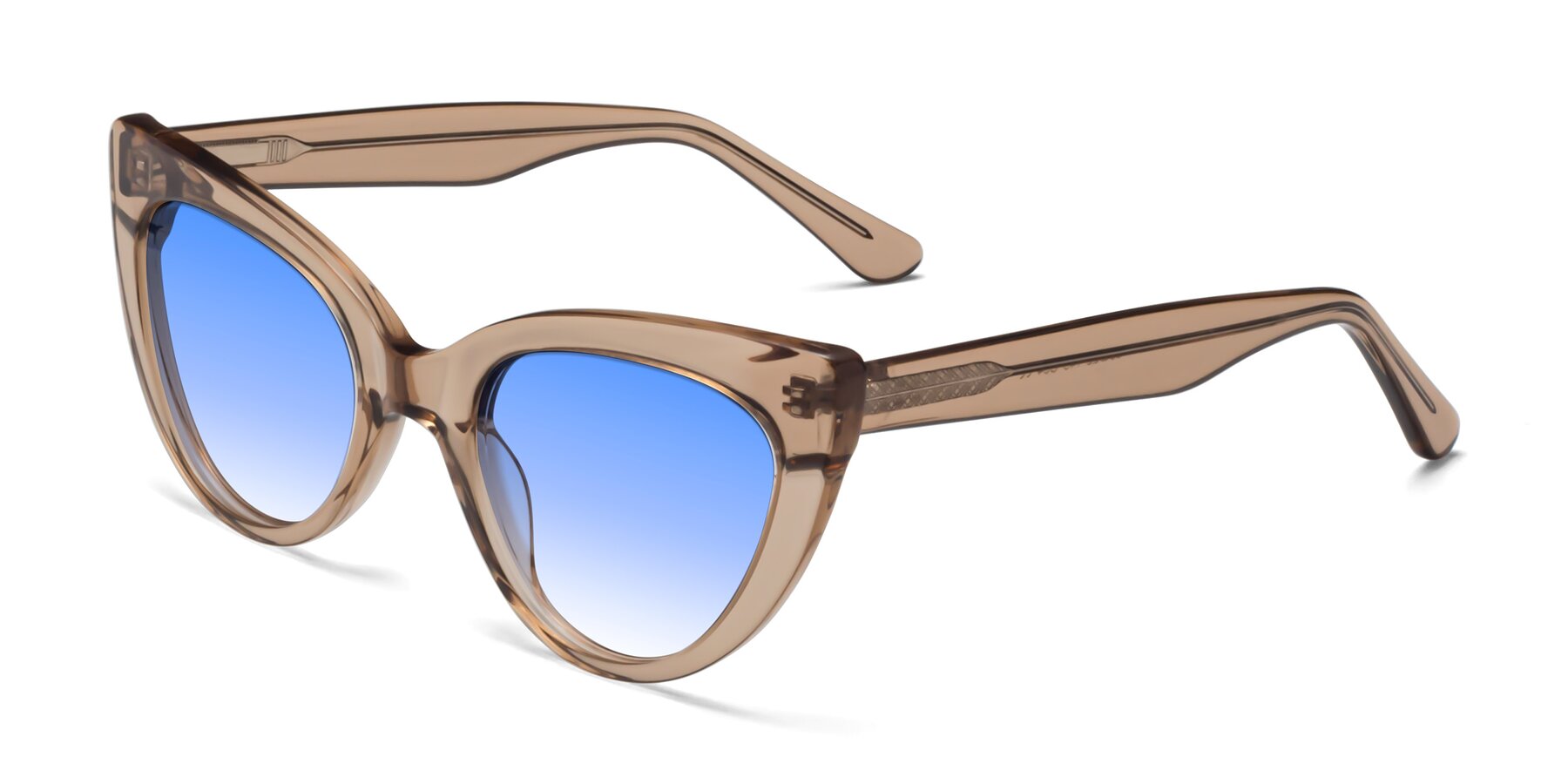 Angle of Tiesi in Caramel with Blue Gradient Lenses