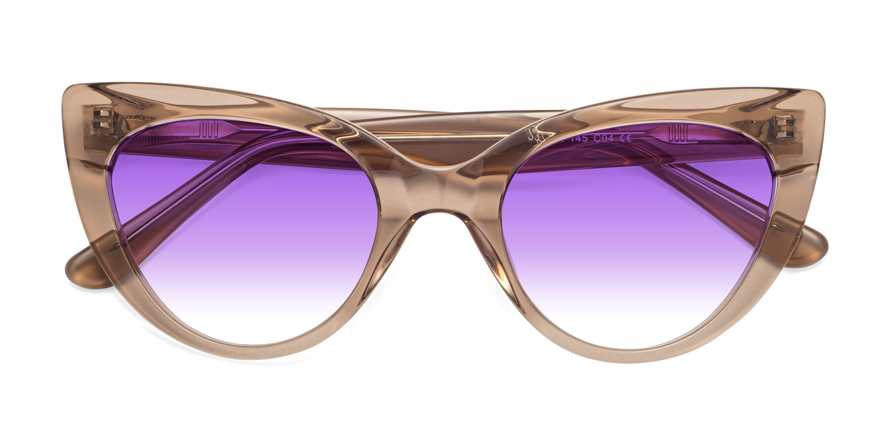 Folded Front of Tiesi in Caramel with Purple Gradient Lenses