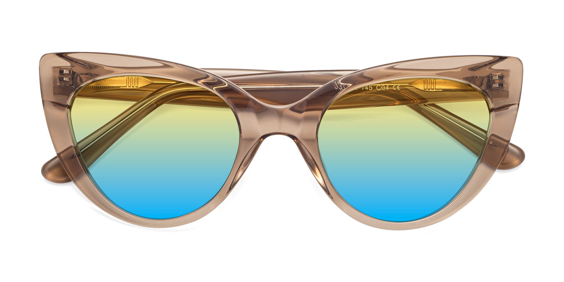 Folded Front of Tiesi in Caramel with Yellow / Blue Gradient Lenses