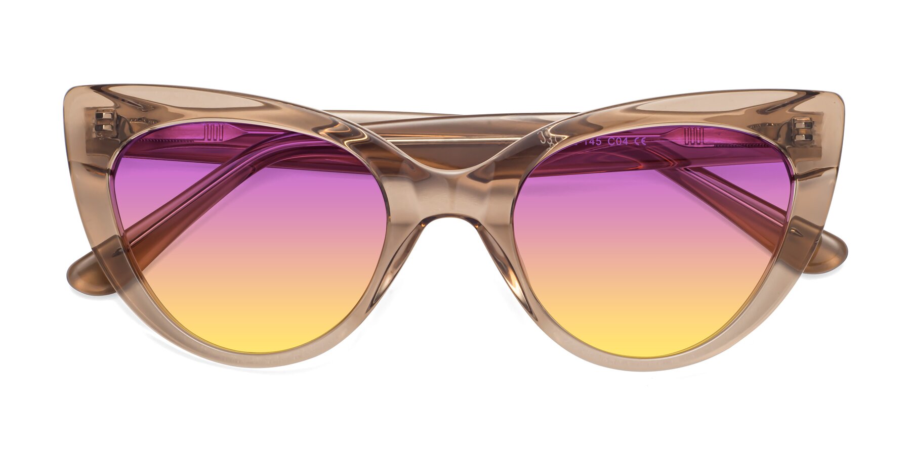 Folded Front of Tiesi in Caramel with Purple / Yellow Gradient Lenses