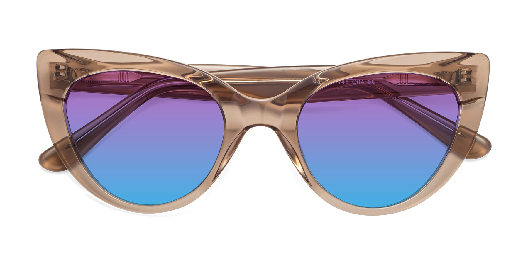 Folded Front of Tiesi in Caramel with Purple / Blue Gradient Lenses