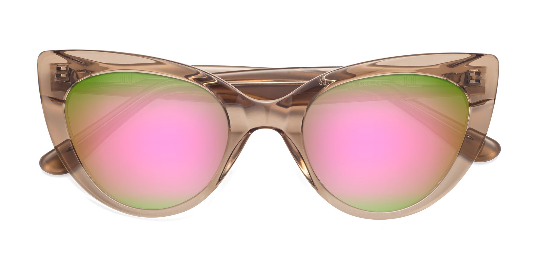 Folded Front of Tiesi in Caramel with Pink Mirrored Lenses