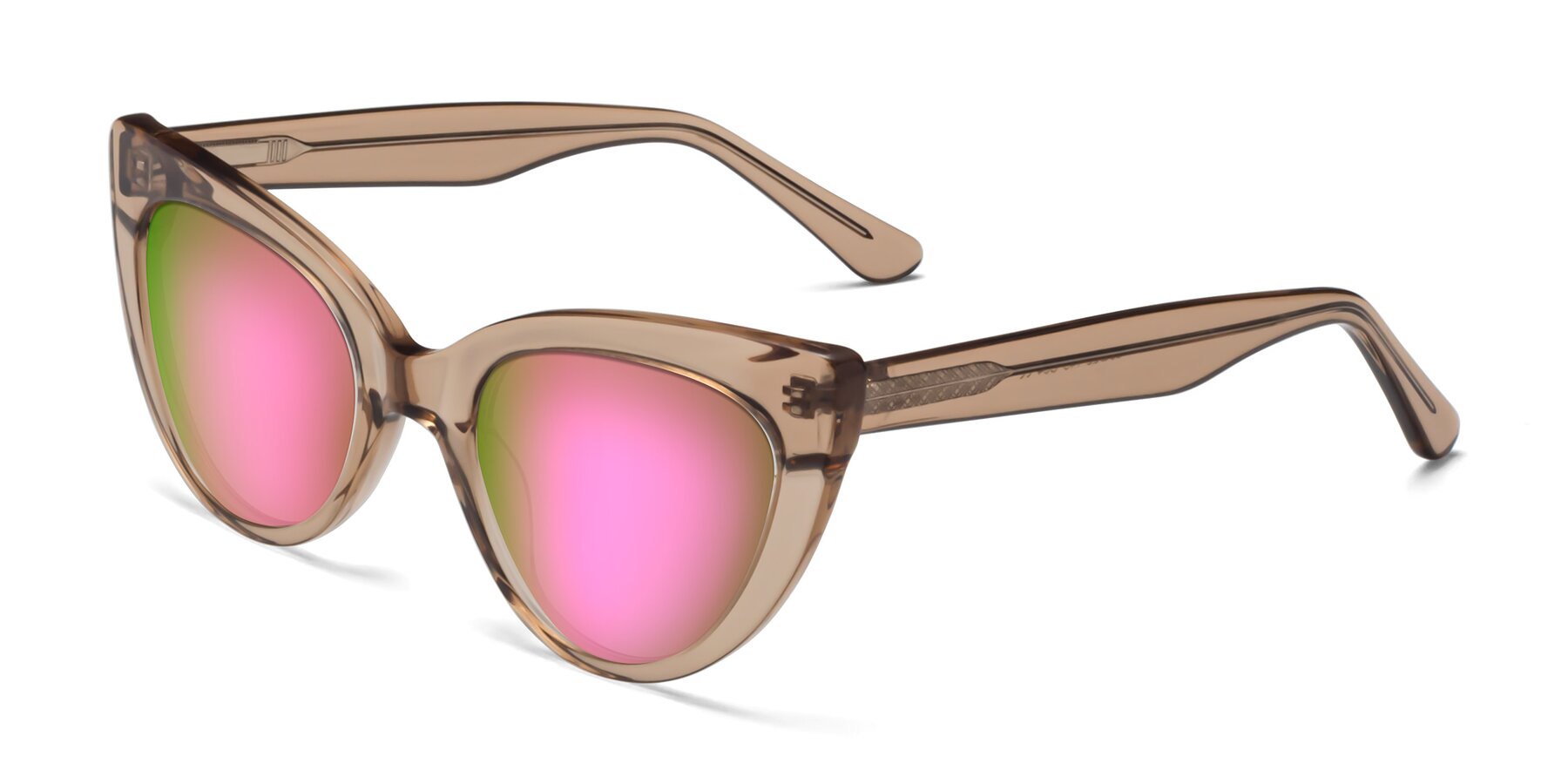 Angle of Tiesi in Caramel with Pink Mirrored Lenses
