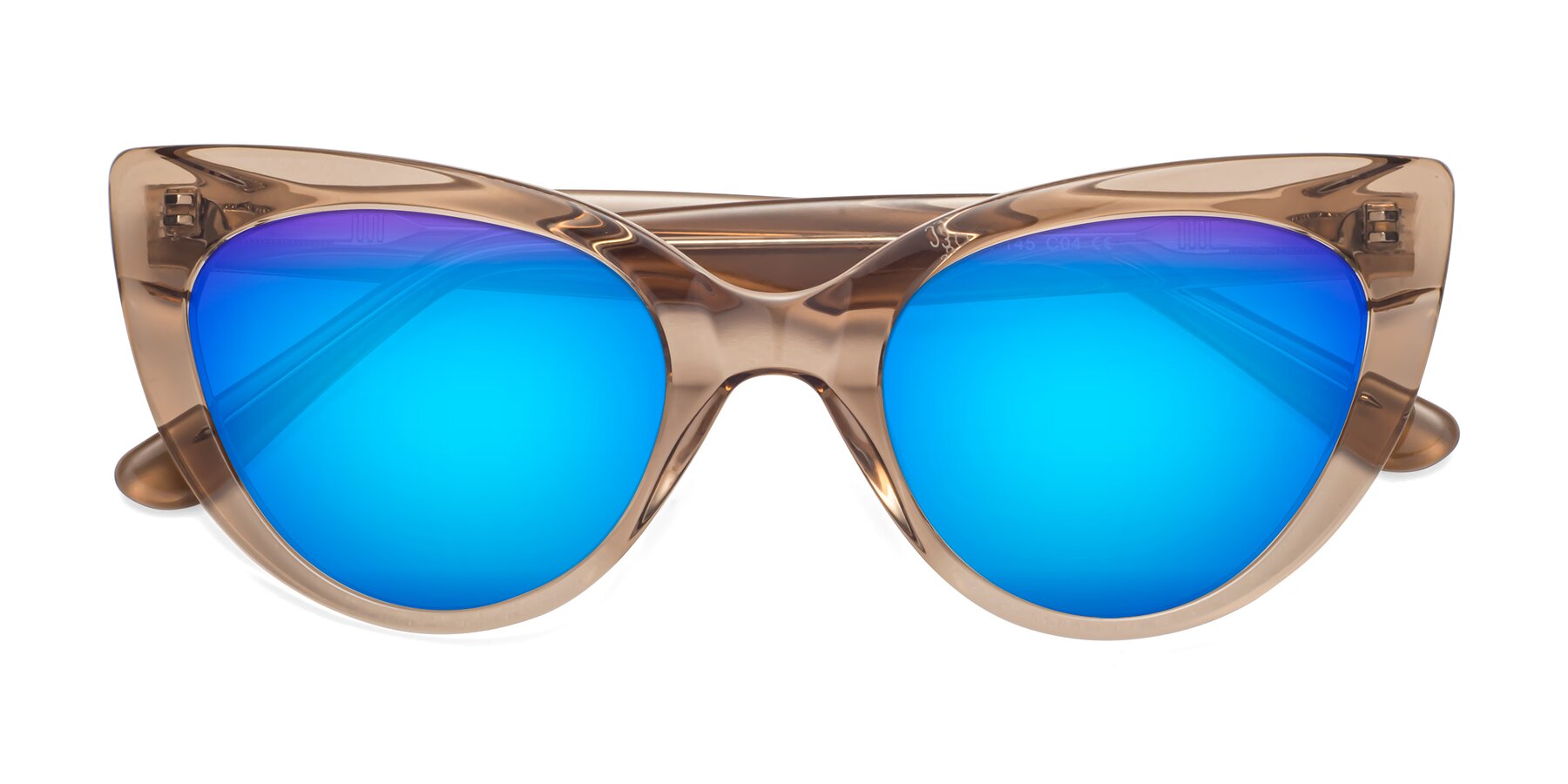 Folded Front of Tiesi in Caramel with Blue Mirrored Lenses