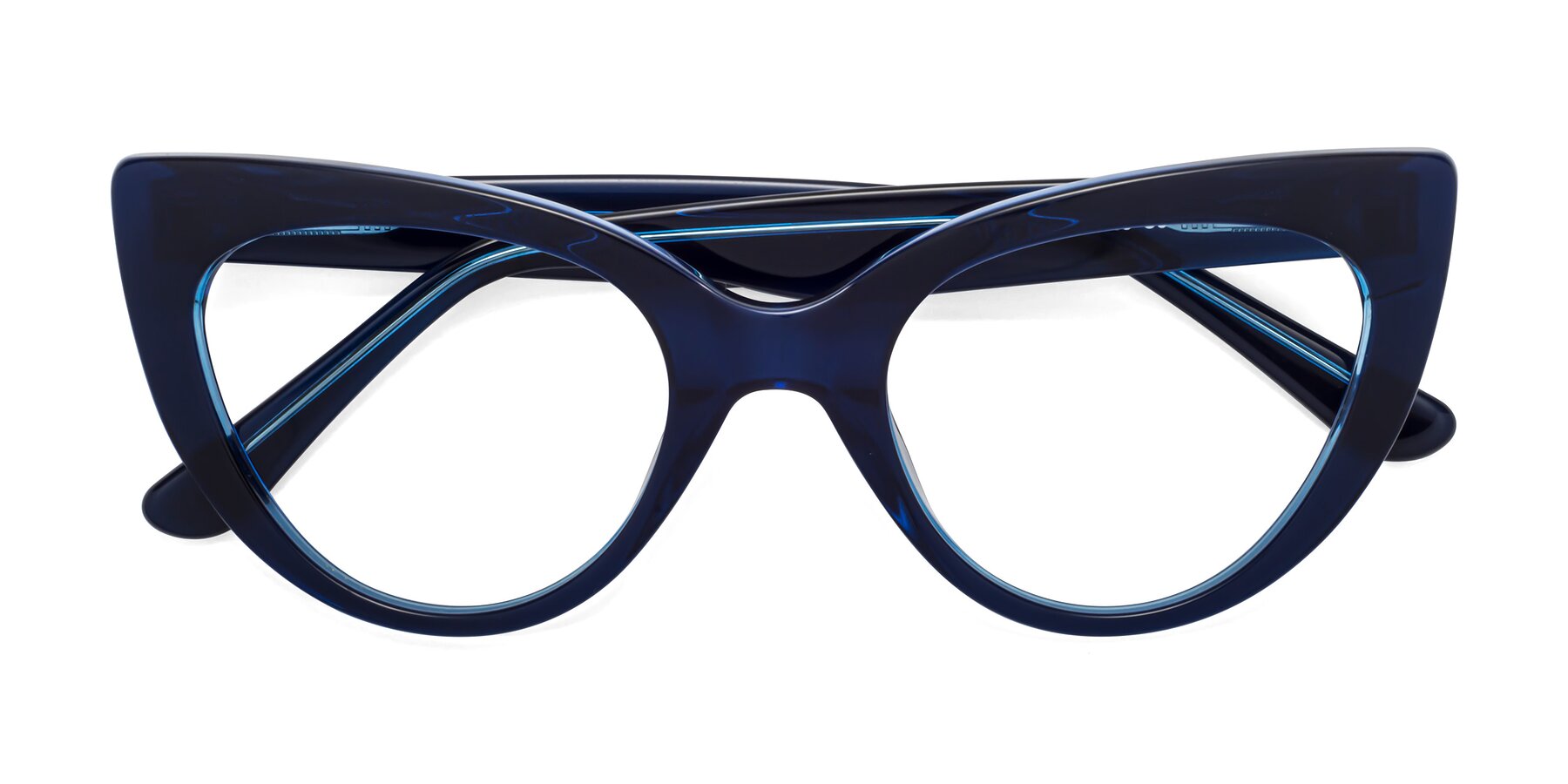 Folded Front of Tiesi in Midnight Blue with Clear Reading Eyeglass Lenses