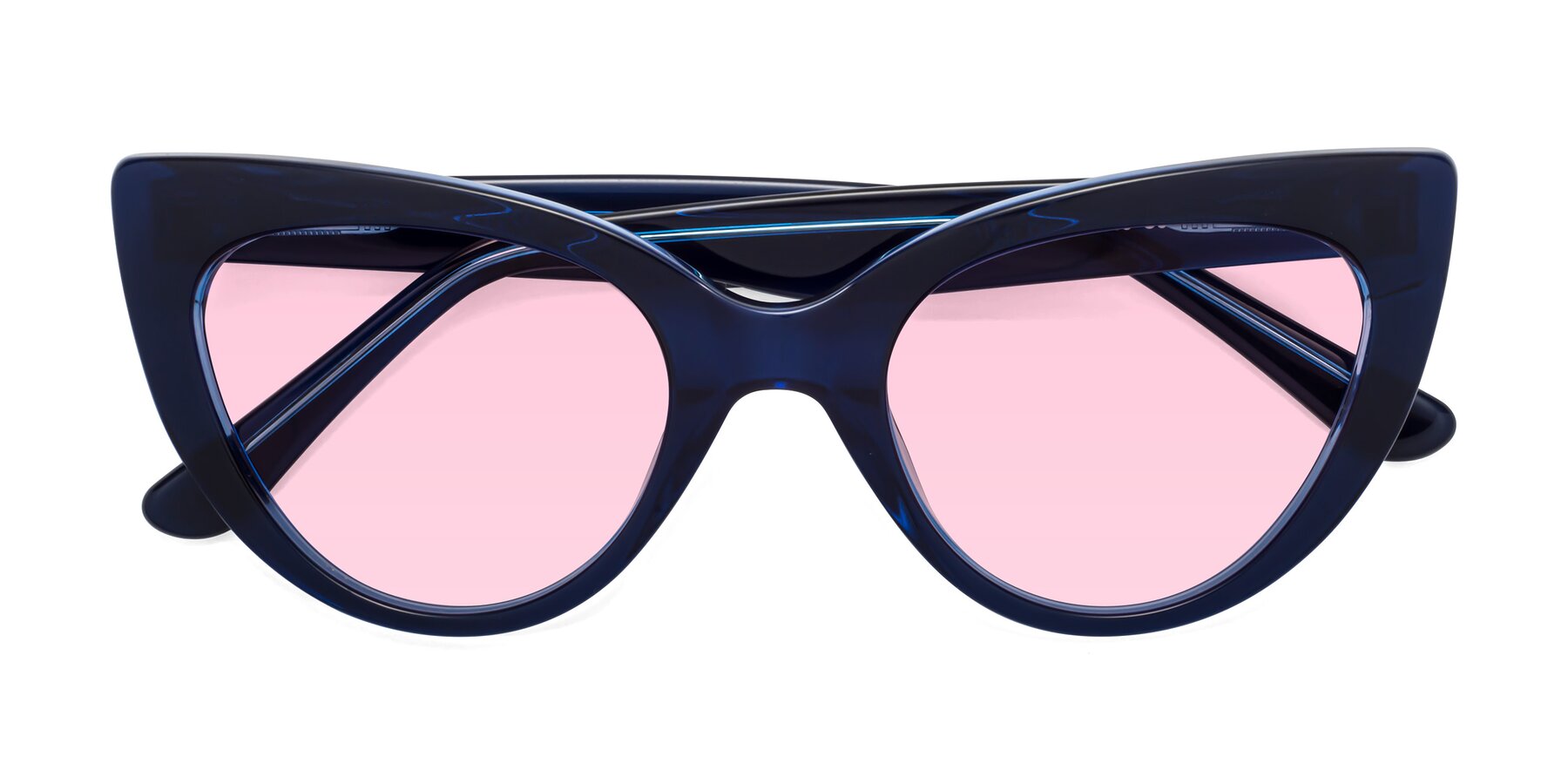 Folded Front of Tiesi in Midnight Blue with Light Pink Tinted Lenses