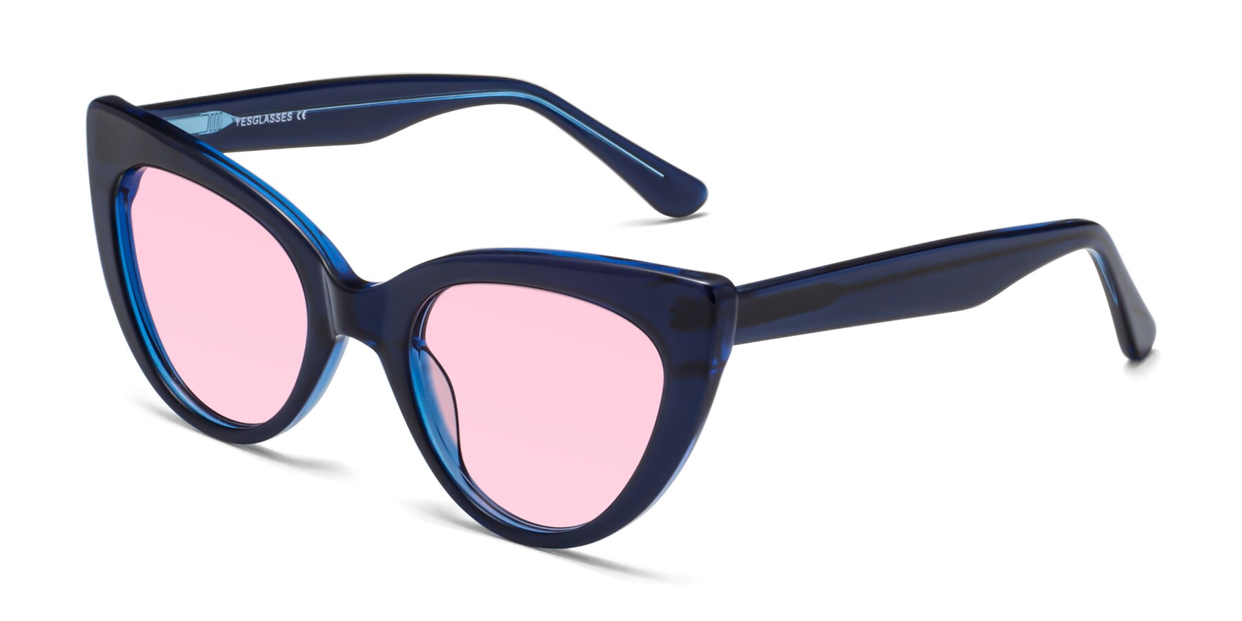 Angle of Tiesi in Midnight Blue with Light Pink Tinted Lenses