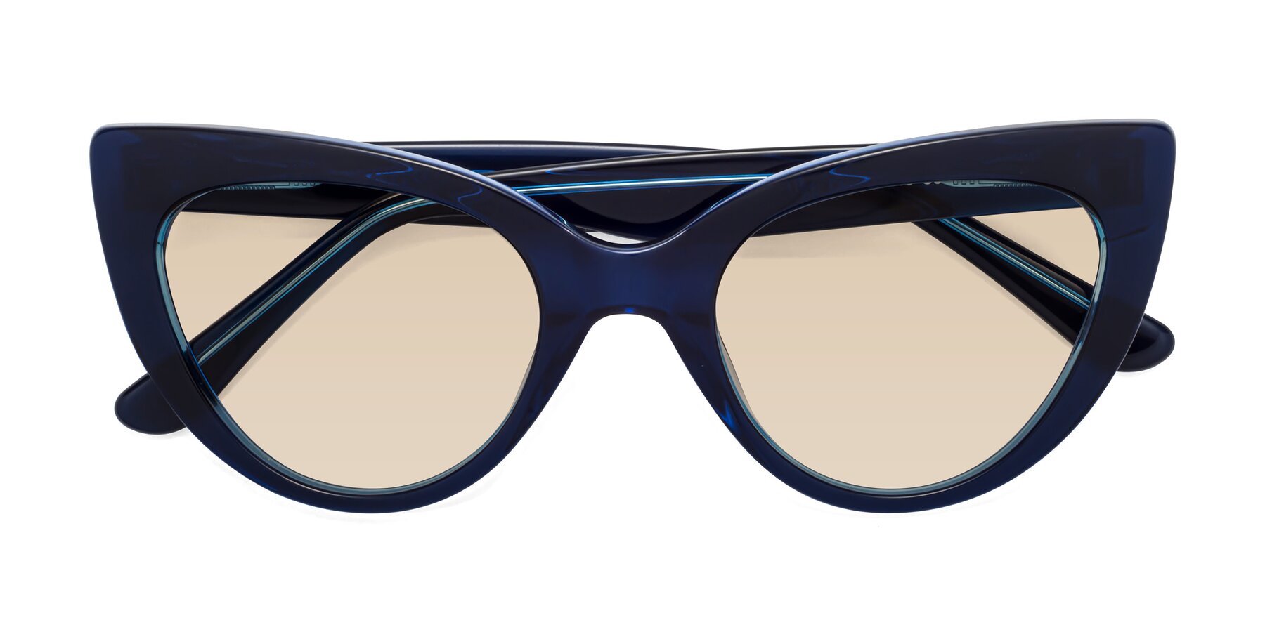 Folded Front of Tiesi in Midnight Blue with Light Brown Tinted Lenses