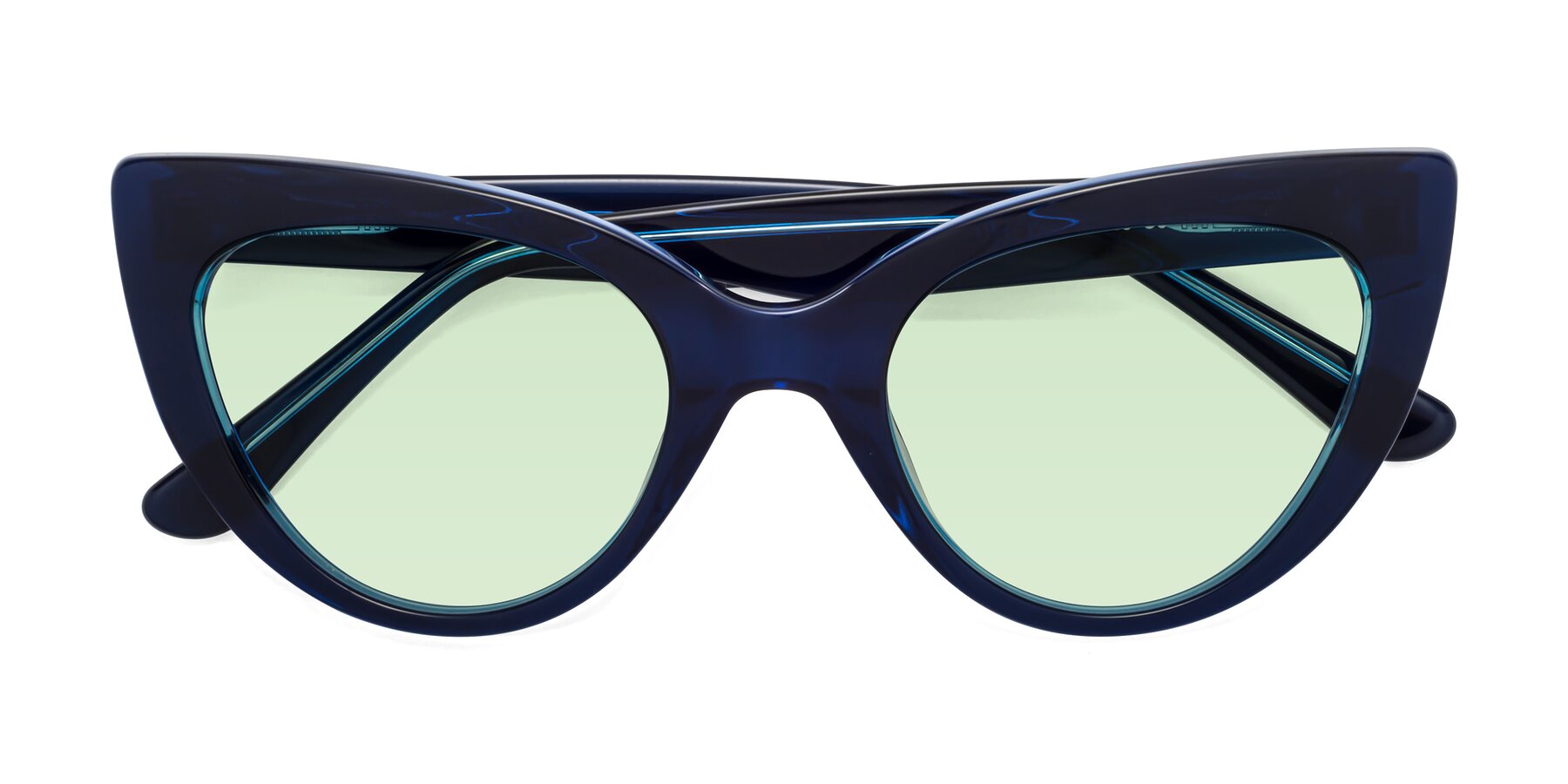 Folded Front of Tiesi in Midnight Blue with Light Green Tinted Lenses