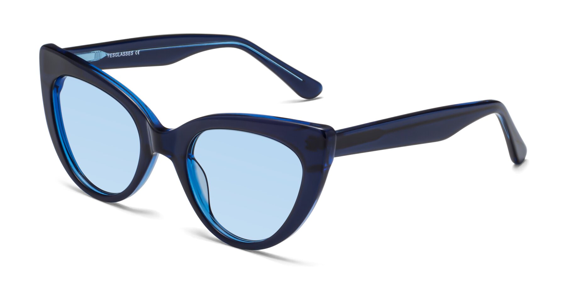 Angle of Tiesi in Midnight Blue with Light Blue Tinted Lenses
