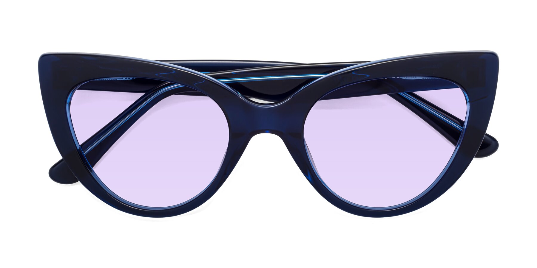 Folded Front of Tiesi in Midnight Blue with Light Purple Tinted Lenses