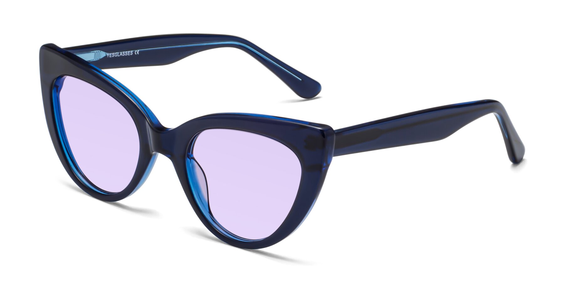 Angle of Tiesi in Midnight Blue with Light Purple Tinted Lenses