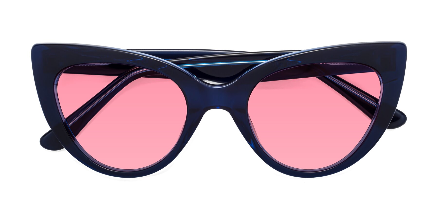 Folded Front of Tiesi in Midnight Blue with Pink Tinted Lenses