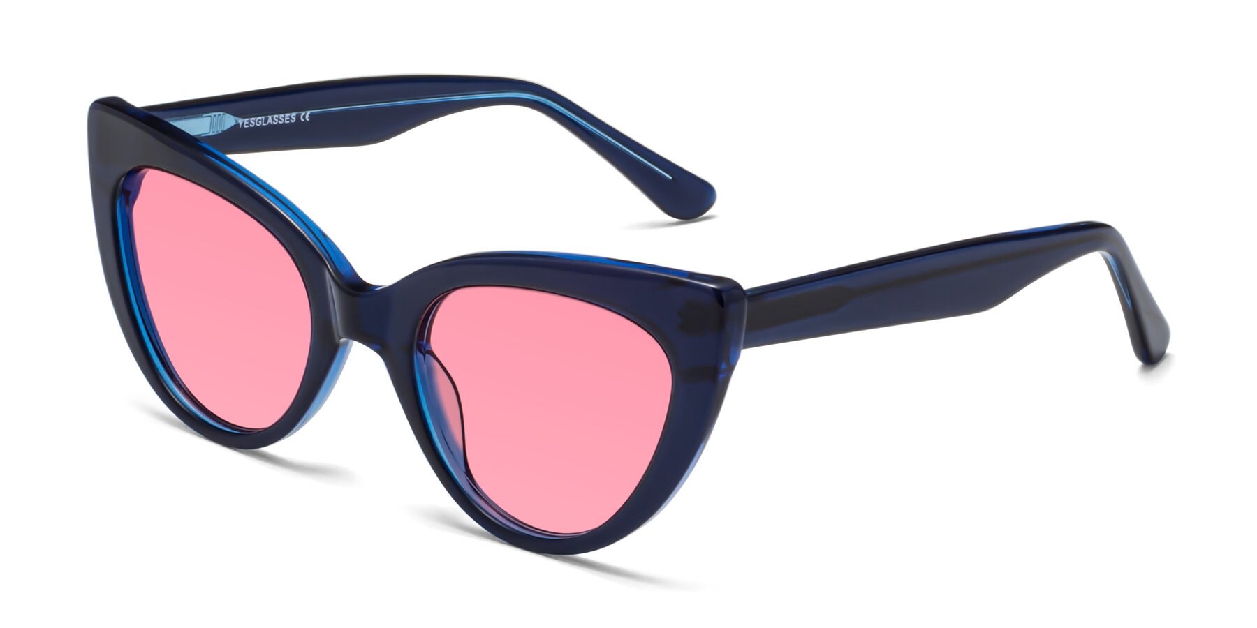 Angle of Tiesi in Midnight Blue with Pink Tinted Lenses