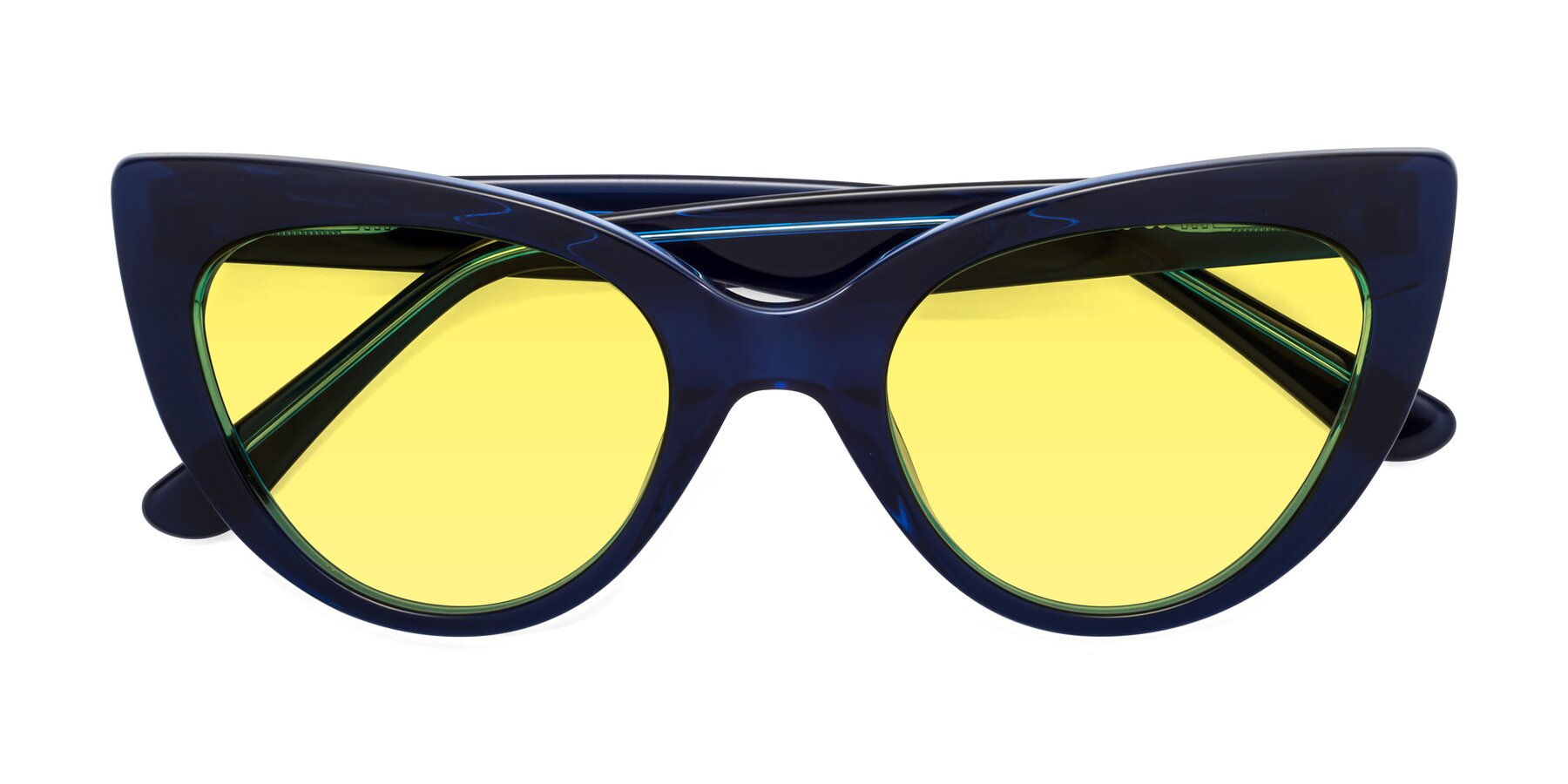 Folded Front of Tiesi in Midnight Blue with Medium Yellow Tinted Lenses