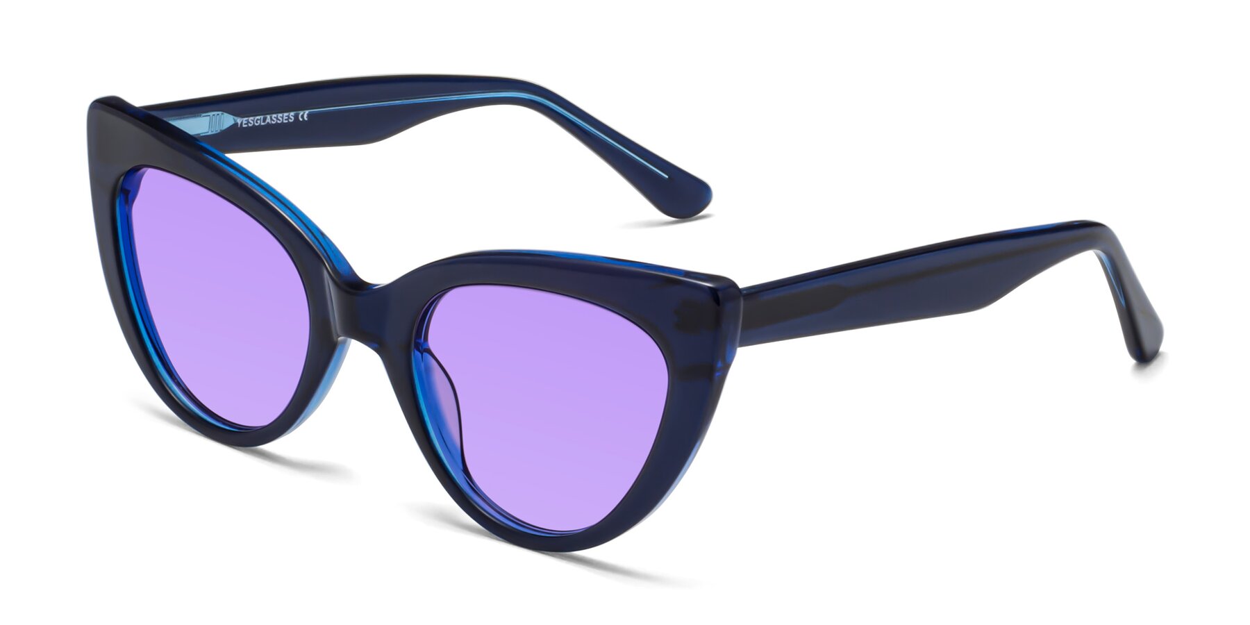 Angle of Tiesi in Midnight Blue with Medium Purple Tinted Lenses