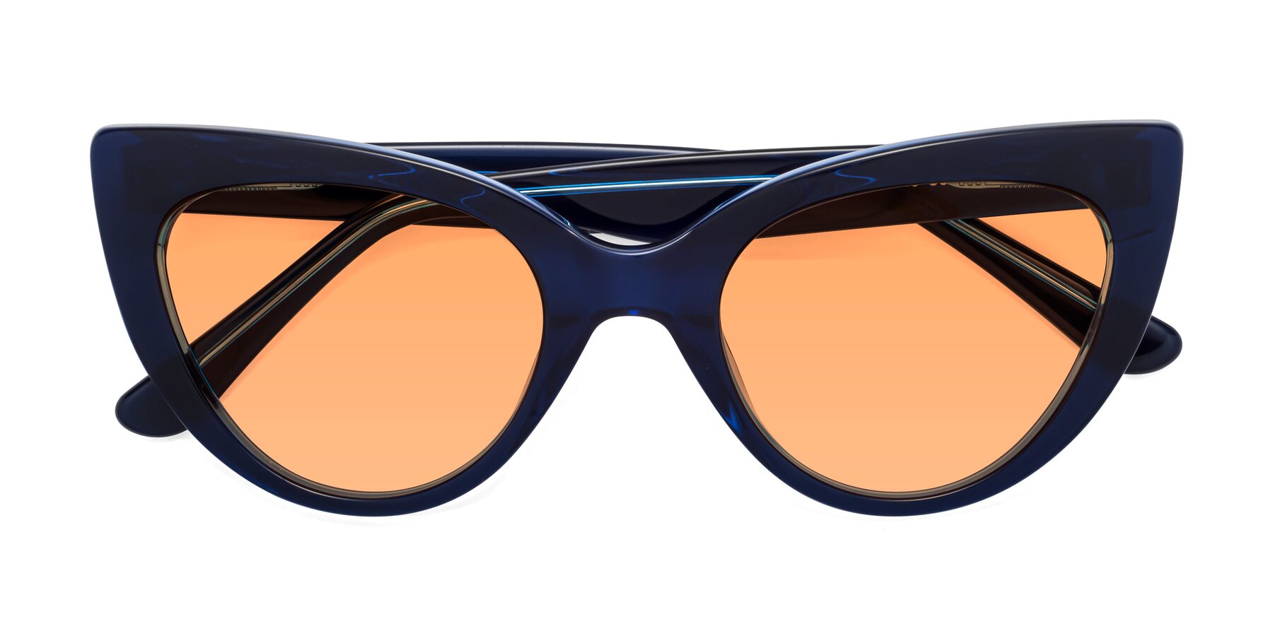 Folded Front of Tiesi in Midnight Blue with Medium Orange Tinted Lenses