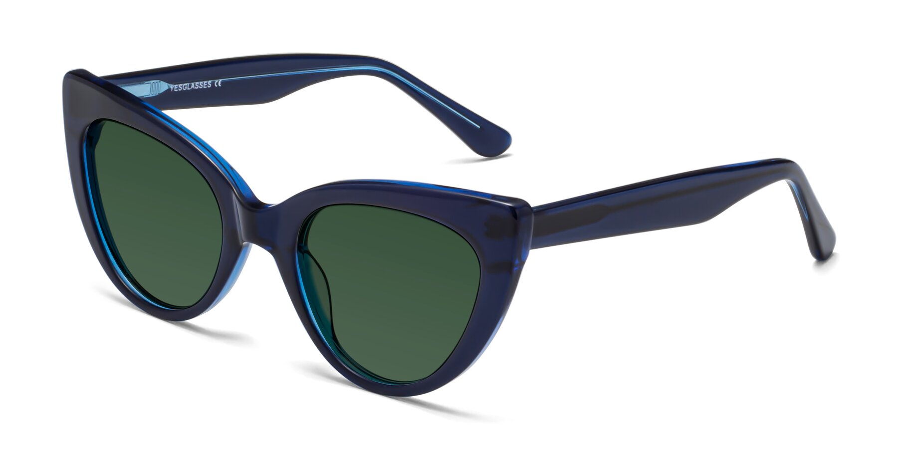 Angle of Tiesi in Midnight Blue with Green Tinted Lenses