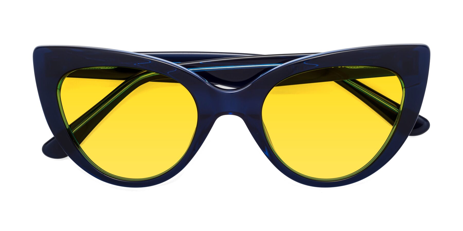 Folded Front of Tiesi in Midnight Blue with Yellow Tinted Lenses