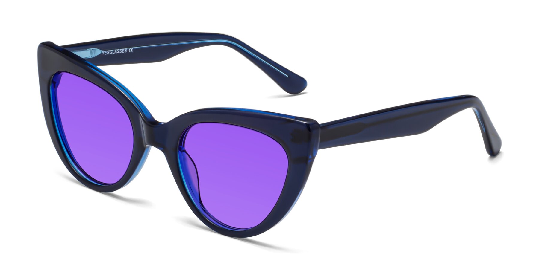 Angle of Tiesi in Midnight Blue with Purple Tinted Lenses