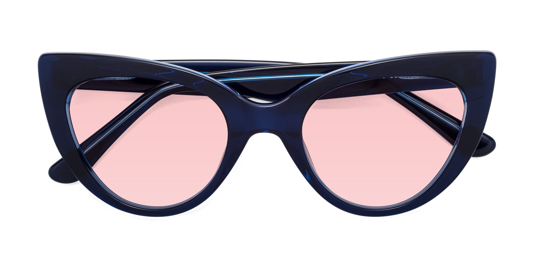 Folded Front of Tiesi in Midnight Blue with Light Garnet Tinted Lenses