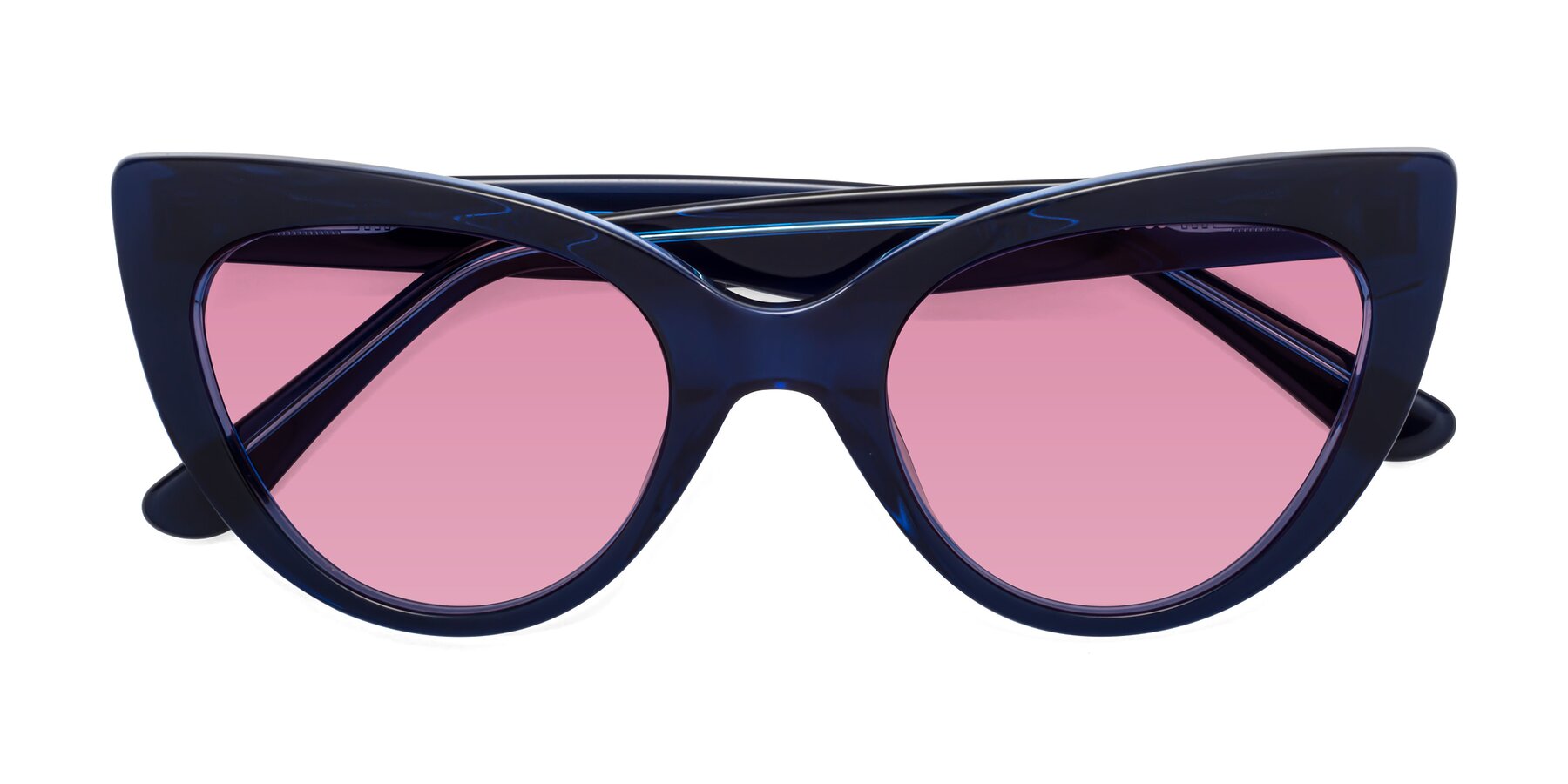 Folded Front of Tiesi in Midnight Blue with Medium Wine Tinted Lenses