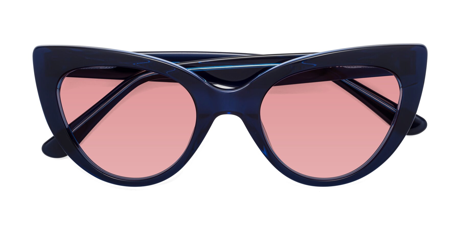 Folded Front of Tiesi in Midnight Blue with Medium Garnet Tinted Lenses