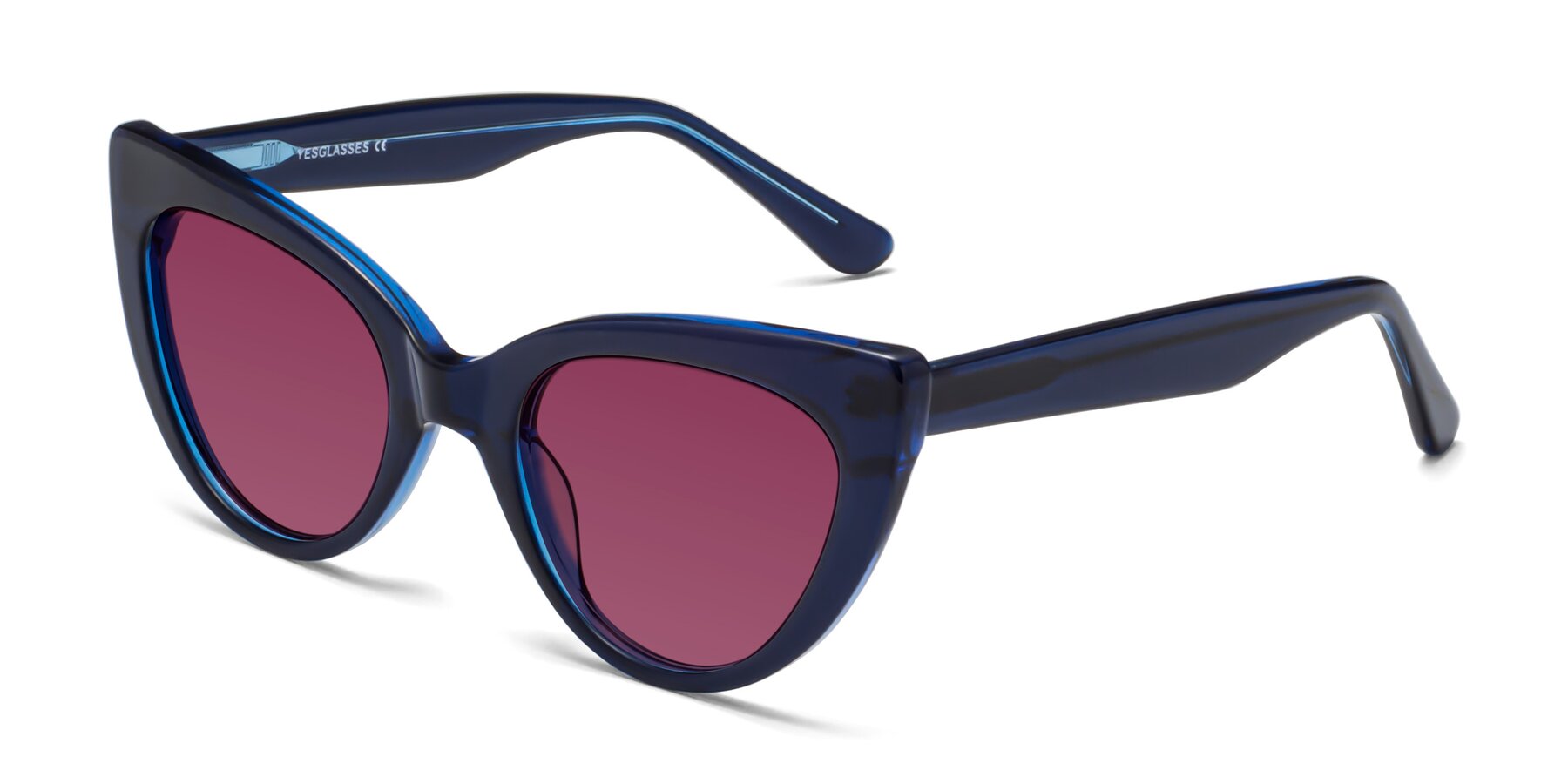 Angle of Tiesi in Midnight Blue with Wine Tinted Lenses