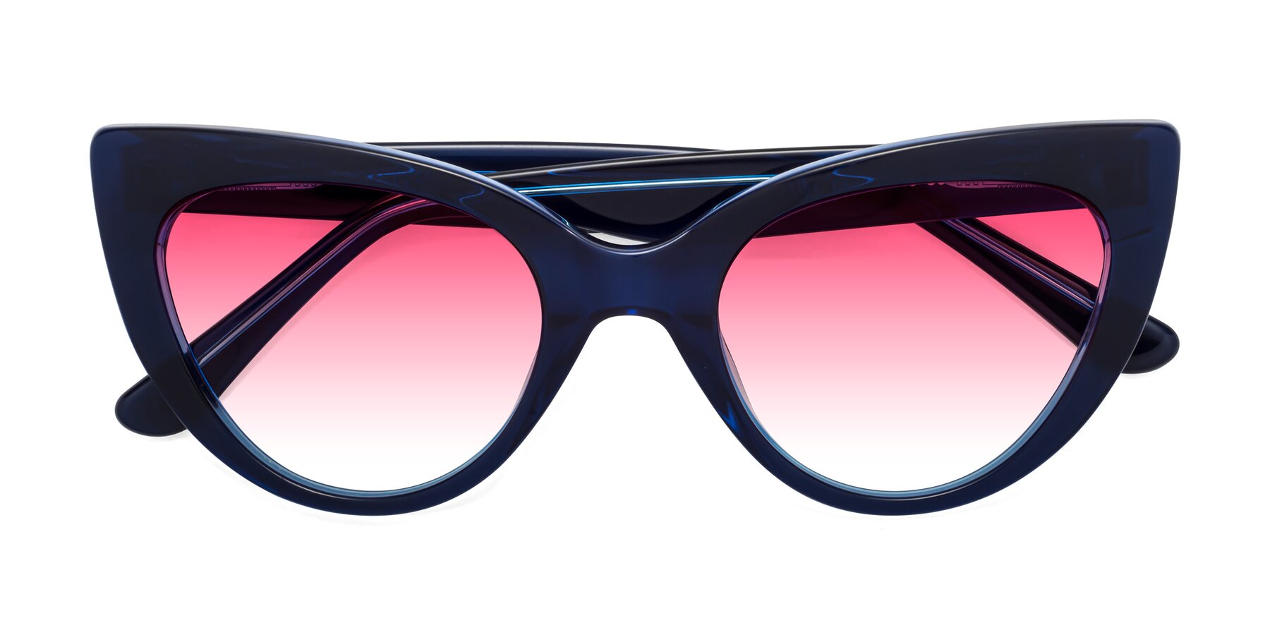 Folded Front of Tiesi in Midnight Blue with Pink Gradient Lenses