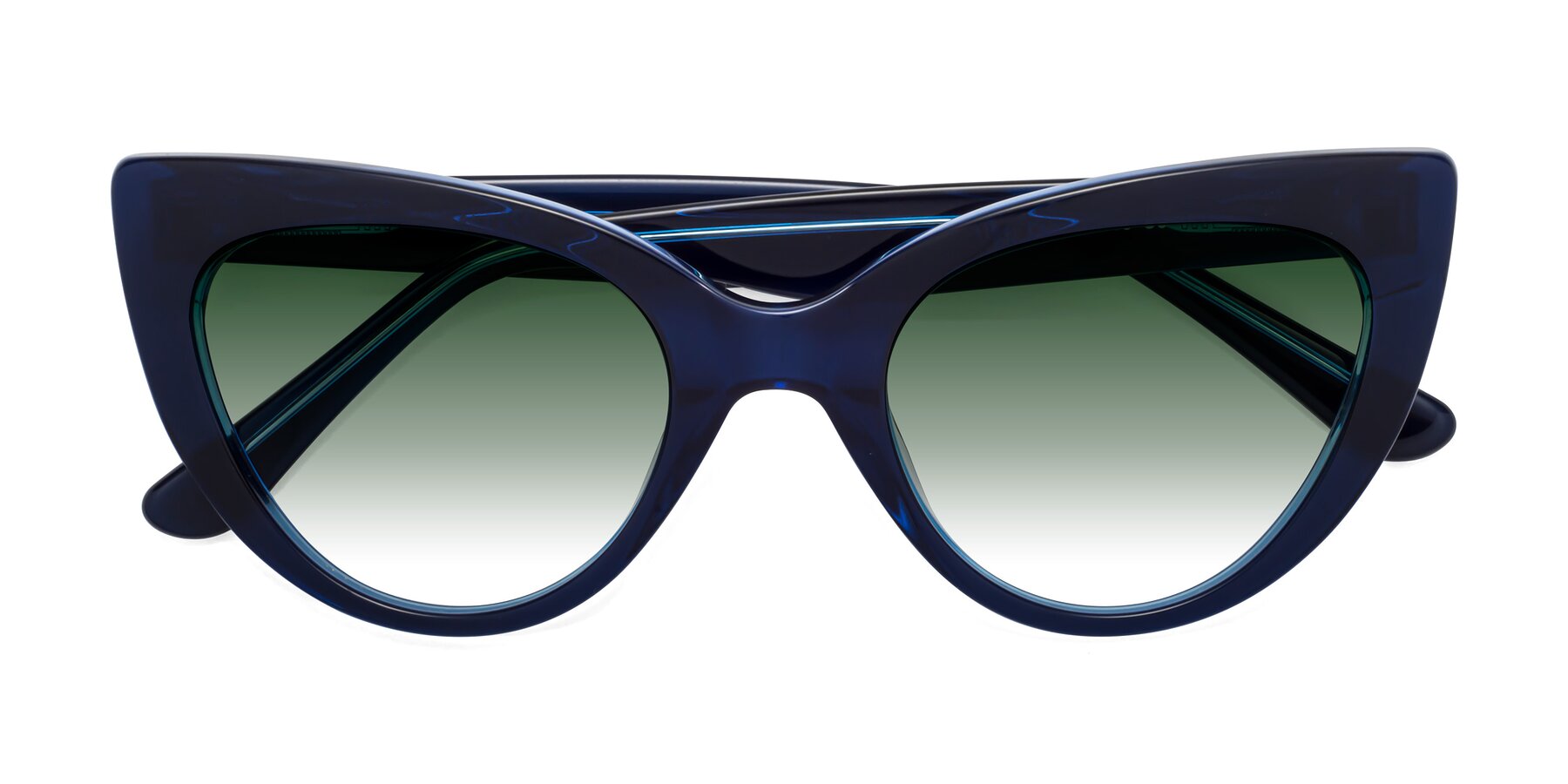 Folded Front of Tiesi in Midnight Blue with Green Gradient Lenses