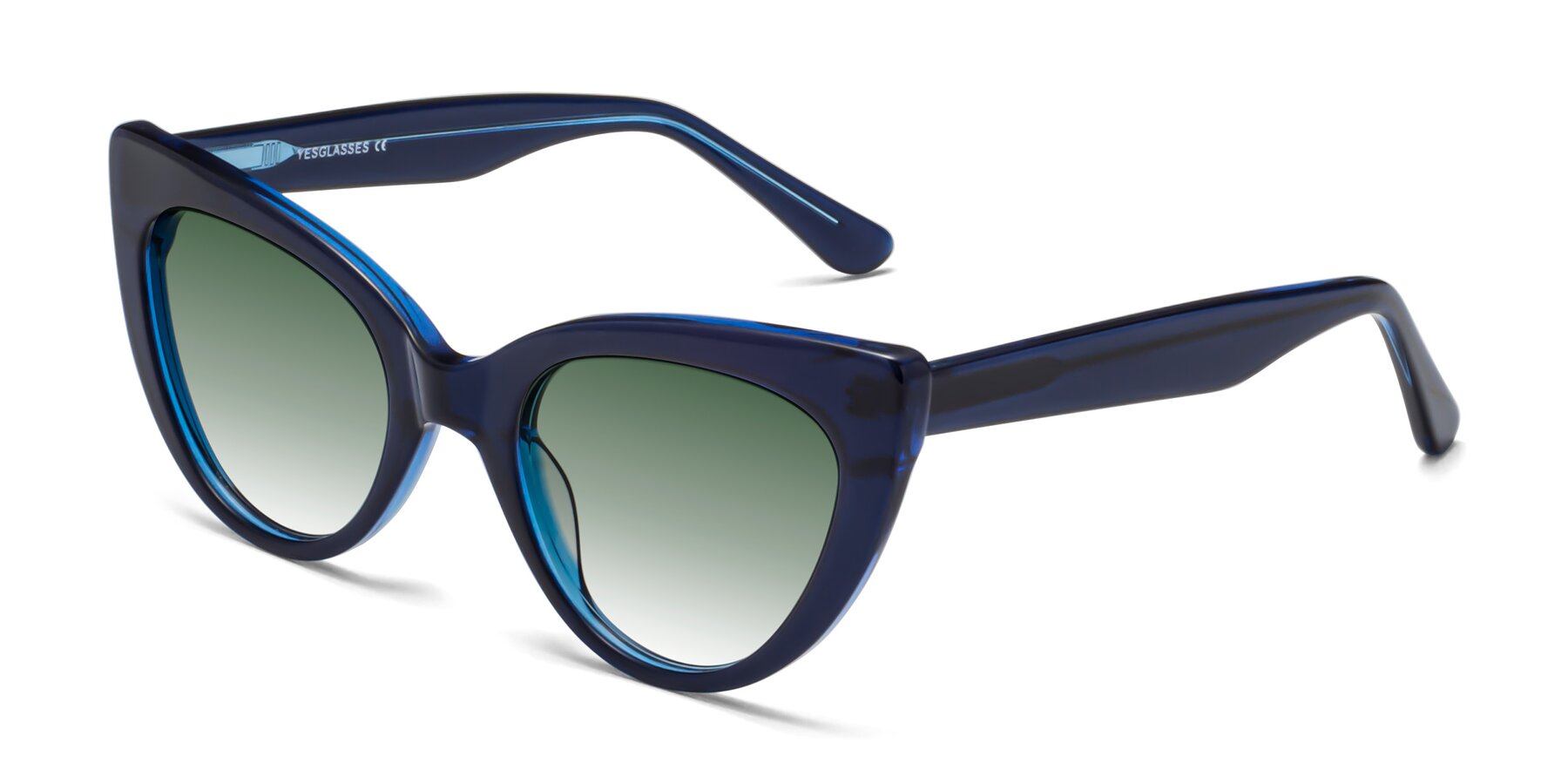 Angle of Tiesi in Midnight Blue with Green Gradient Lenses