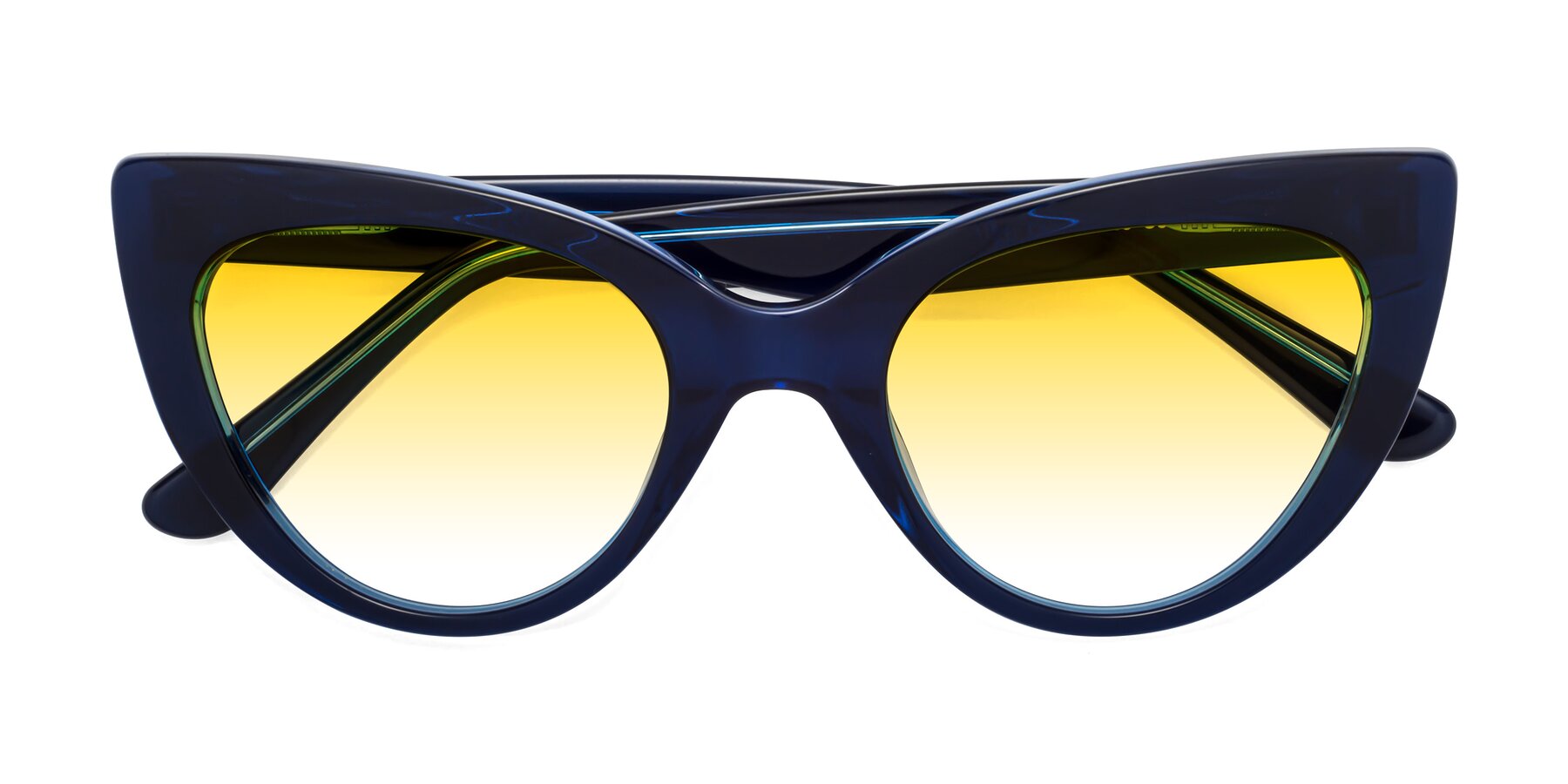 Folded Front of Tiesi in Midnight Blue with Yellow Gradient Lenses