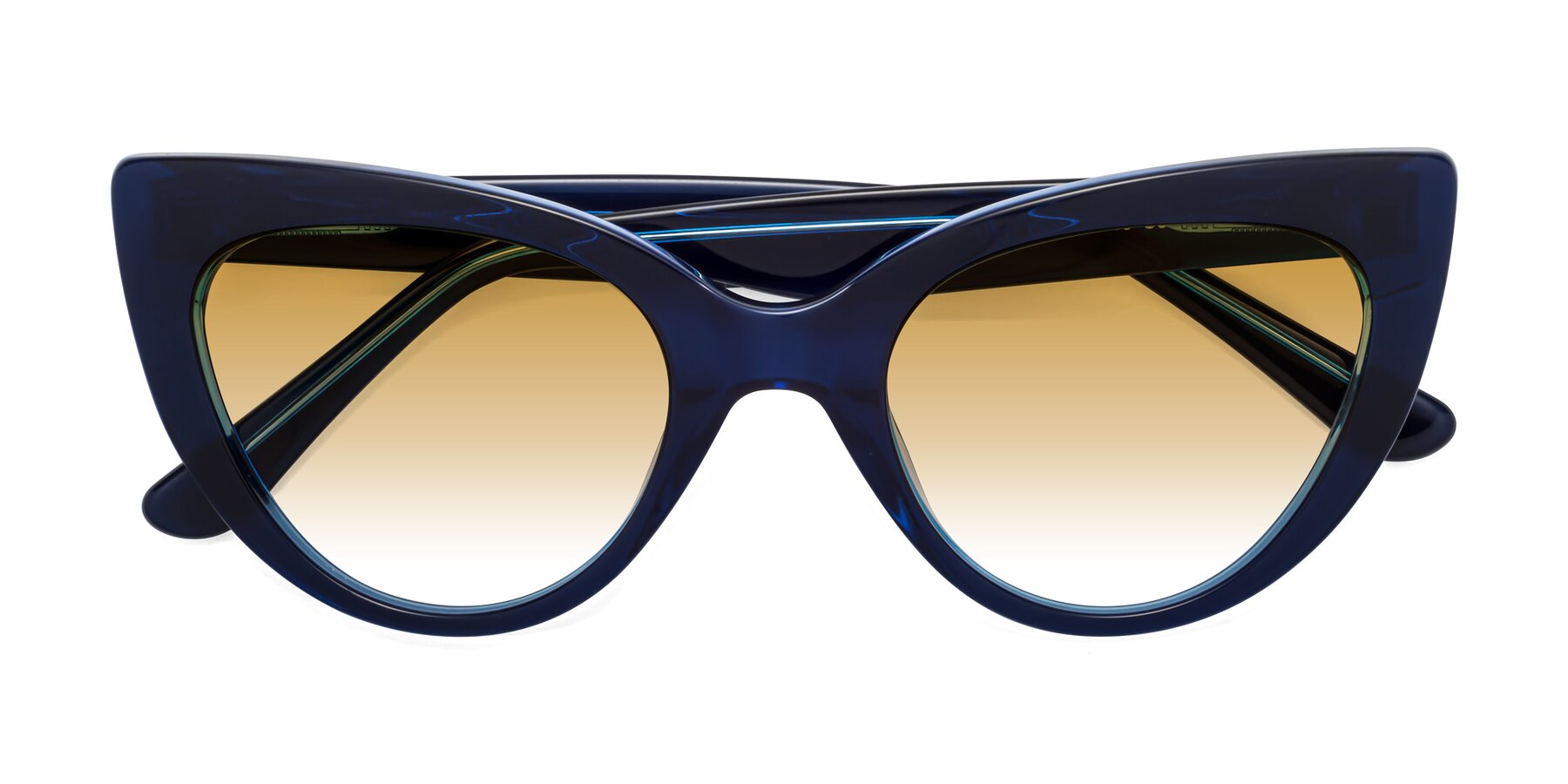 Folded Front of Tiesi in Midnight Blue with Champagne Gradient Lenses