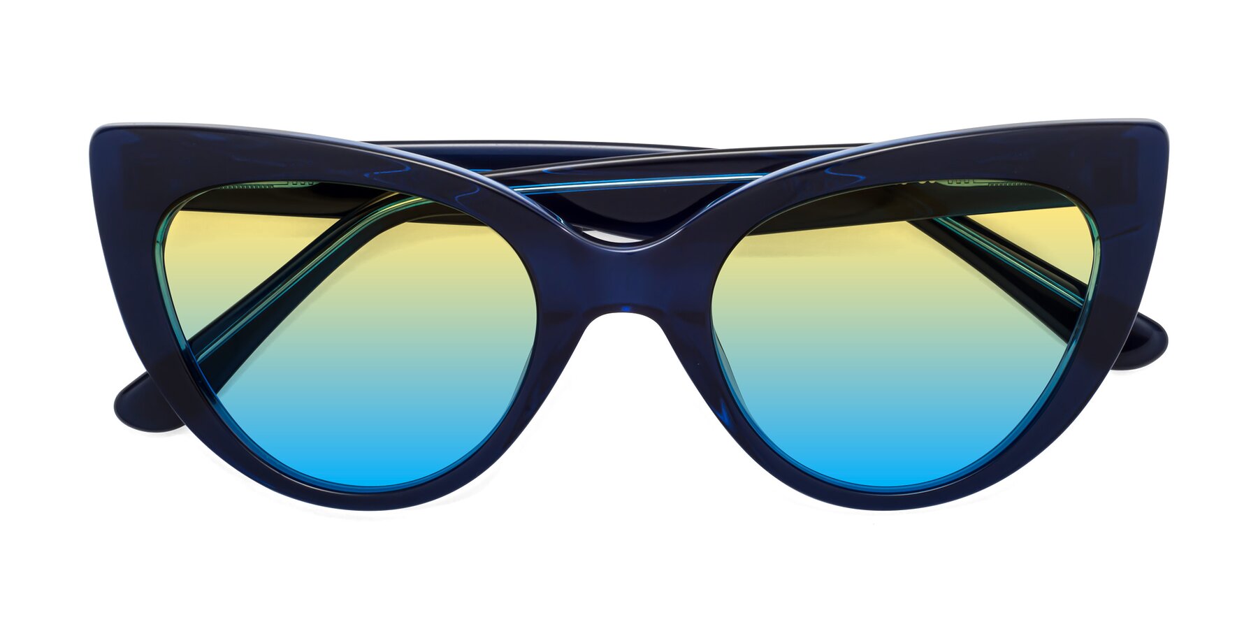 Folded Front of Tiesi in Midnight Blue with Yellow / Blue Gradient Lenses