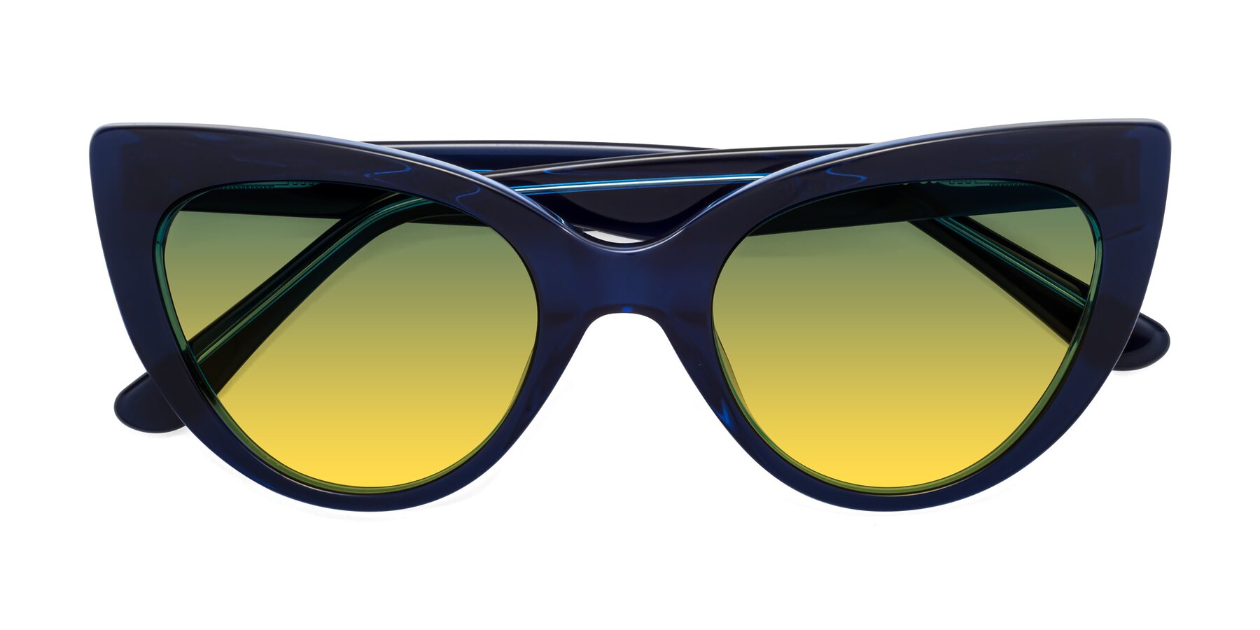 Folded Front of Tiesi in Midnight Blue with Green / Yellow Gradient Lenses