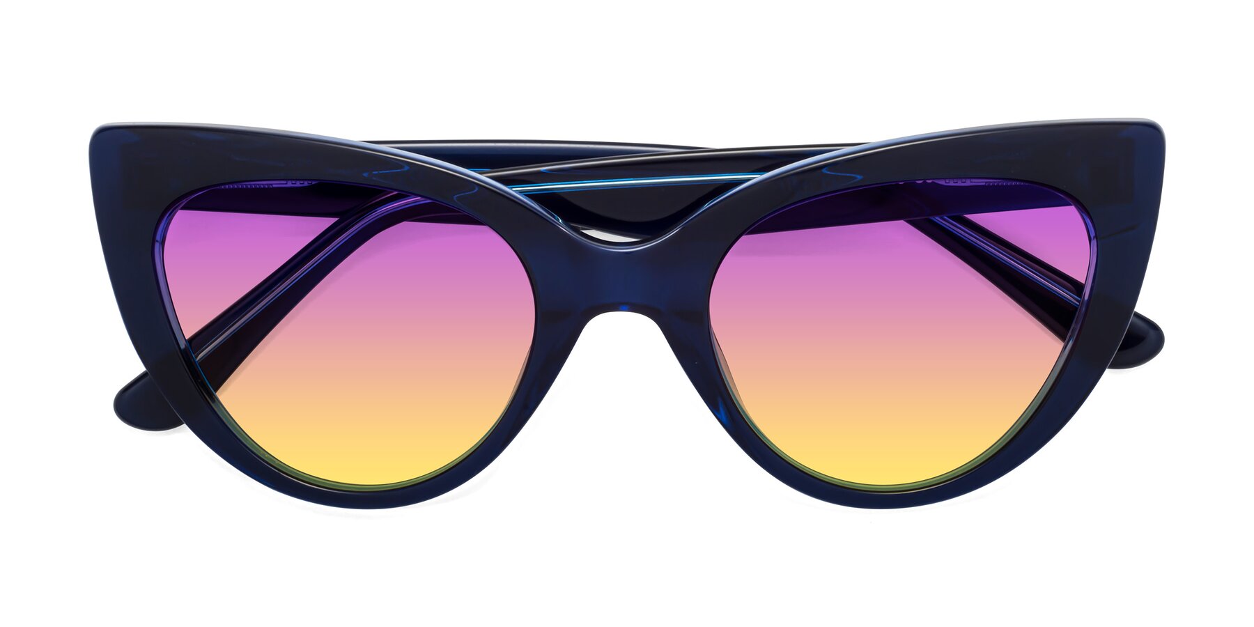 Folded Front of Tiesi in Midnight Blue with Purple / Yellow Gradient Lenses